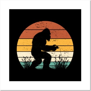 Bigfoot Sasquatch Playing Video Games Vintage Distressed Gamer Posters and Art